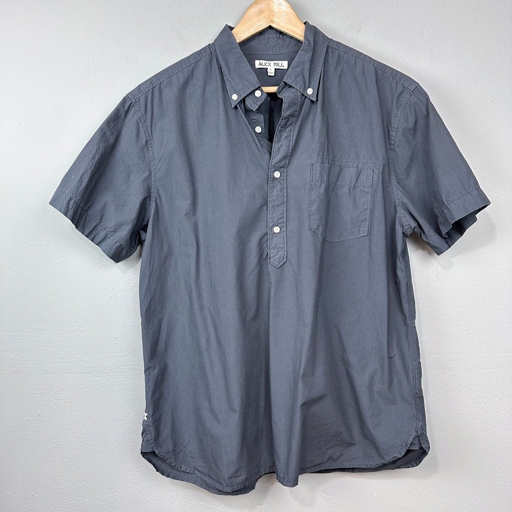 Alex Mill Popover Shirt Mens Size L Huckberry Gray Short Sleeve Cotton Casual